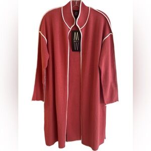 MarlaWynne Sweater Womens Small Open Front Cardigan Long Sleeve White Trim New